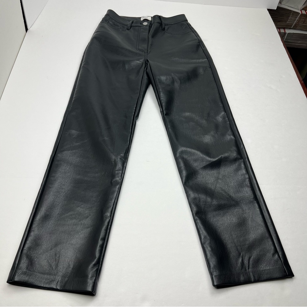 Aritzia Wilfred Faux Vegan Leather Melina Pant Women SZ 0 High Rise Straight Leg